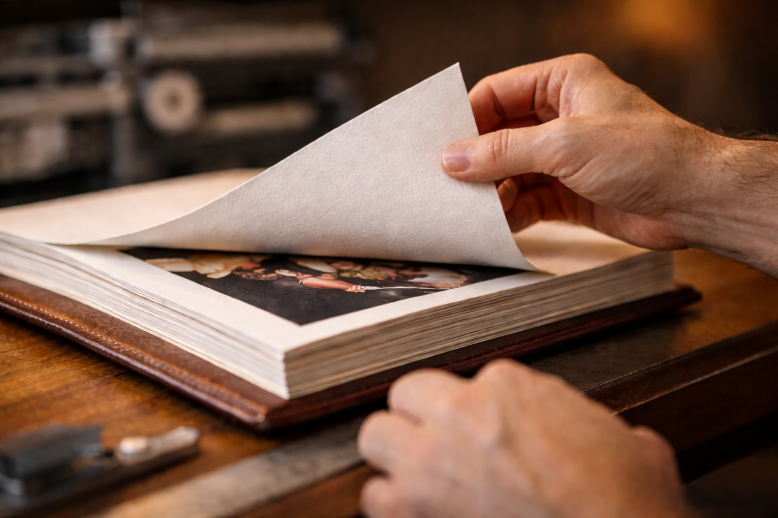 Close view of a finely crafted album detail